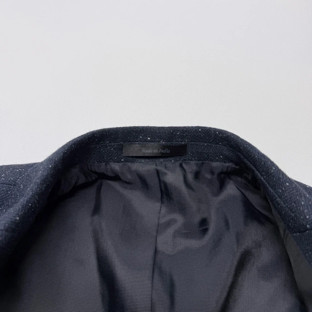 Michael Kors Mens Navy Blue Herringbone Wool Blend Blazer Sport Coat 44R